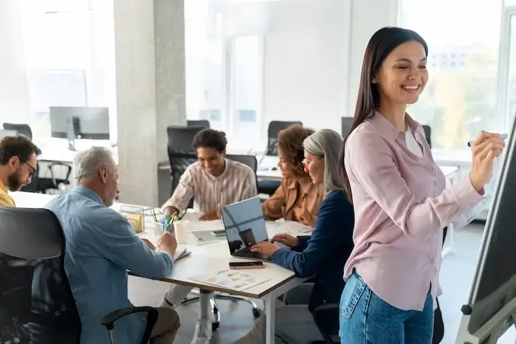 Office interaction and team meeting